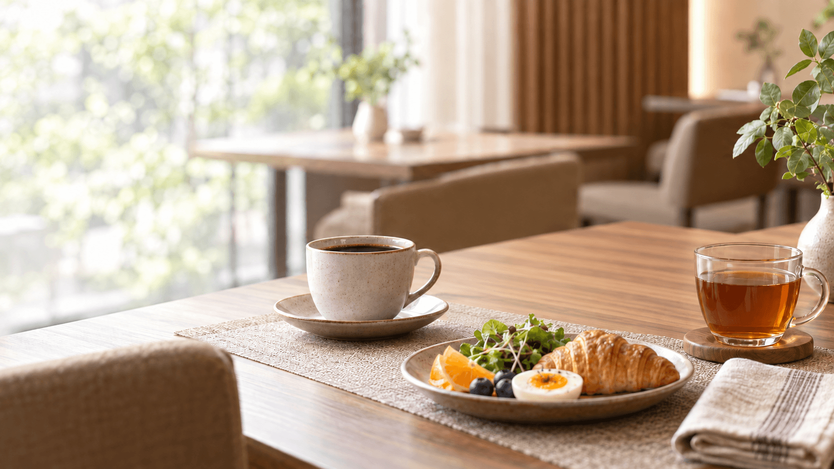 ホテルの朝食とコーヒー