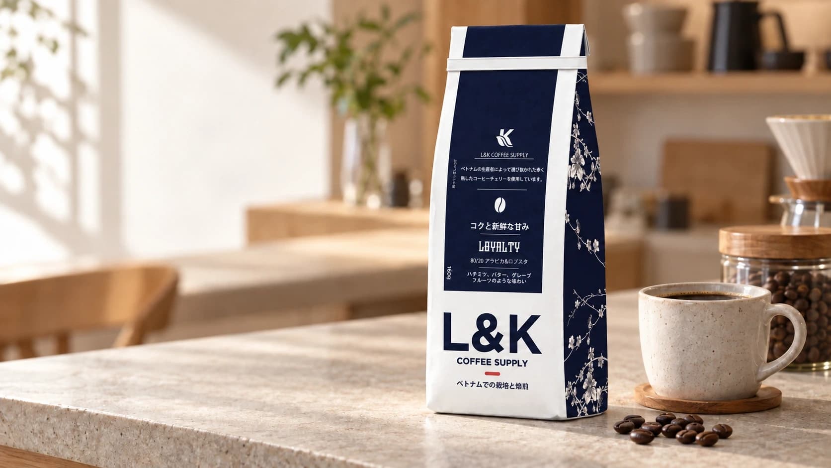 LOYALTYコーヒーの包装とカップ